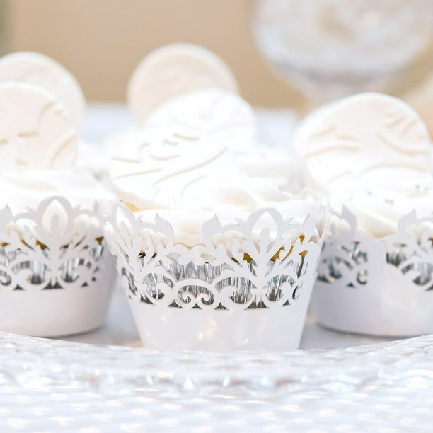 New Damask Filigree Gold Charcoal Shimmer set of 12 Elegant Laser Cut Lace Wedding Cupcake  Muffin  Wrappers